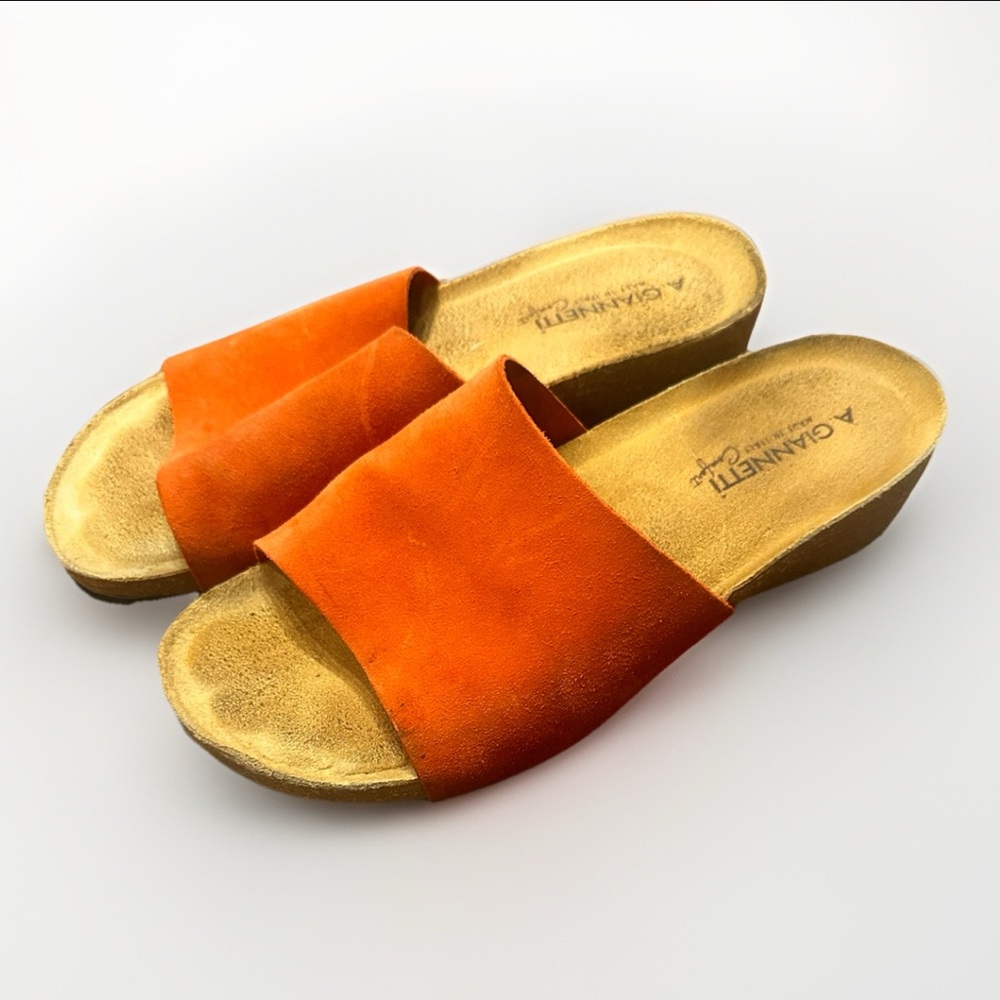 A. GIANNETTI Made in Italy suede leather Orange Slide Sandals Womens size 8.5